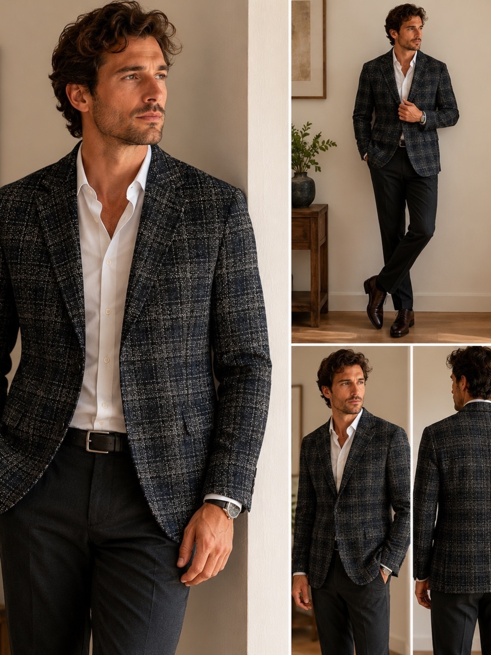AVANT Men’s 40R Italian Wool Blend Blazer Sport Coat Gray Plaid Double Vent